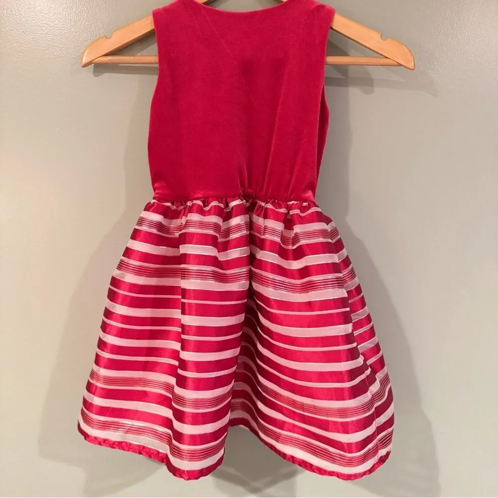 Childrens Place Red Velvet Striped Holiday Tutu Dress S 5-6 Sparkly Christmas EC